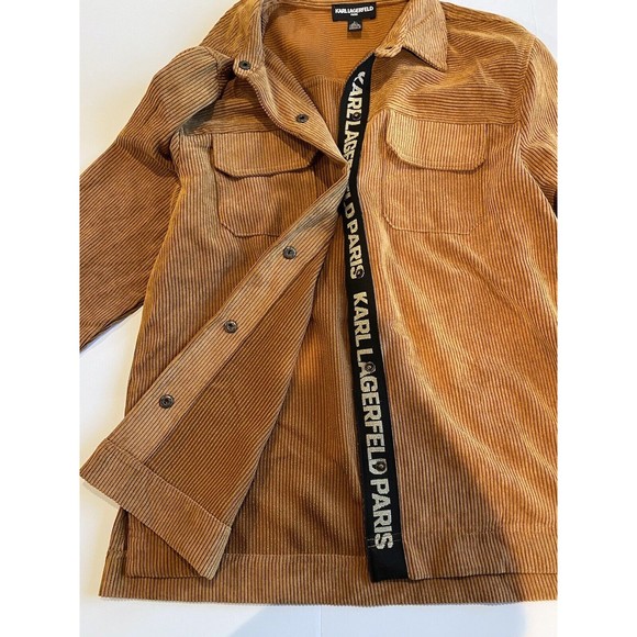 KARL LAGERFELD Paris Corduroy Logo Jacket Shirt Sz Small Pumpkin Color - Picture 2 of 4